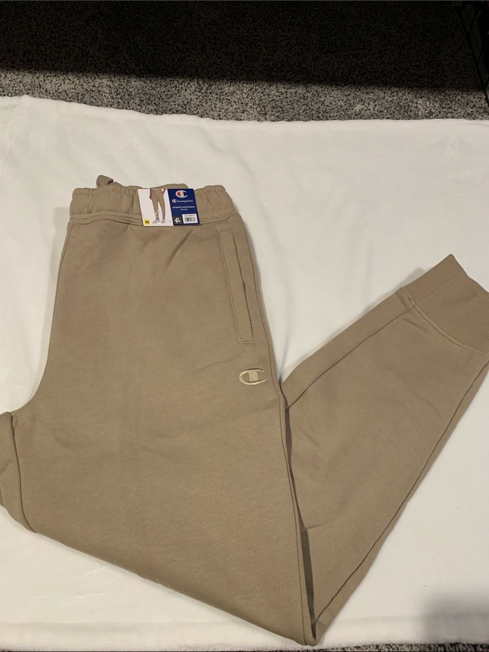 Champion Men’s Medium Tan Joggers with Embroidered Logo